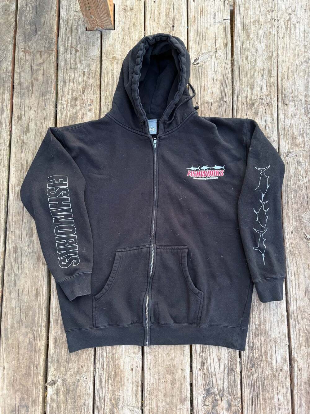 Fishworks Global Fishing Technology Full Zip Hoodie Sweatshirt Black XL